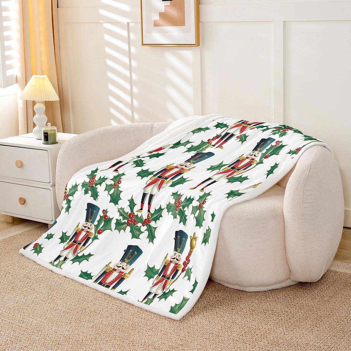 Feelyou Christmas Fleece Throw Blanket Throw 50"x60" Nutcracker Plush Blanket Snowflake Sherpa Santa Claus
