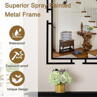 Large Decorative Wall Mirror, 24"x36" Black Mirror for Bathroom, Tempered Mirror Wall Decor with Metal Frame for Living Room, Modern Farmhouse Mirror, Horizontal/Vertical