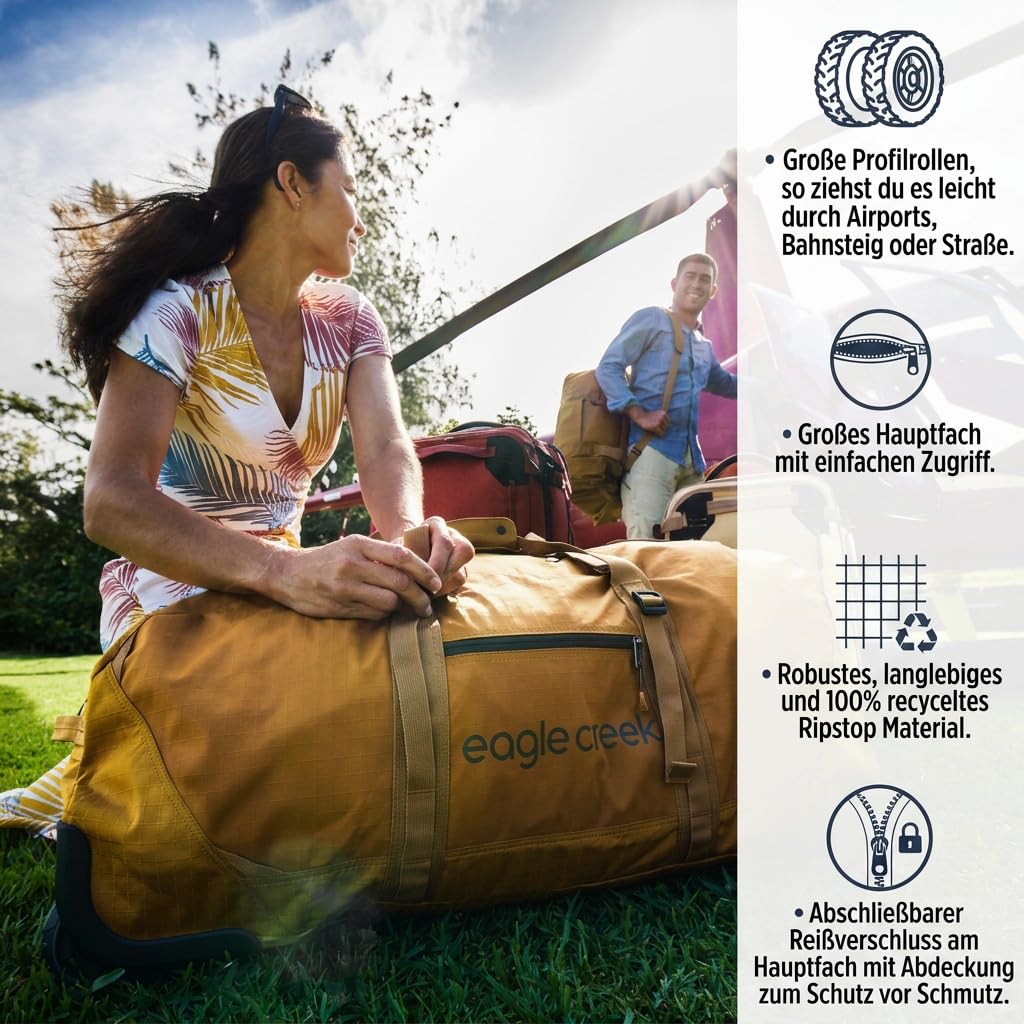 Eagle Creek No Matter What Rolling Duffel - Durable Rolling Bag for Travel - Adjustable Shoulder Strap - Heavy Duty Wheels - Lockable Zippers - Multiple Carry Options - 130L - Black