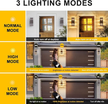 2 Pack Oil Rubbed Bronze Outdoor Wall Lights with 3-Mode Motion Sensor Up Down Porch Lights Modern Dusk Dawn Exterior Sconce Wall Mount Outside Coach Lantern for House(With 4 Dimmable Warm Bulbs)