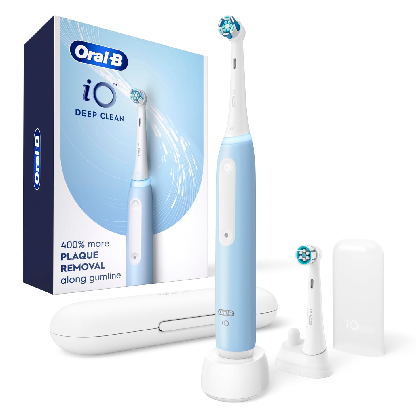 Oral-B iO Deep Clean Rechargeable Electric Powered Toothbrush, White with iO Series 3 Limited, 2 Brush Heads and Travel Case - Pressure Sensor to Protect Gums - 3 Cleaning Settings - 2 Minute Timer