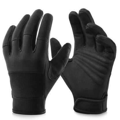 OZERO Medium Black Synthetic Leather Utility Gloves for Men and Women - Touch Screen Sensitive, Padded Knuckles, Adjustable Closure
