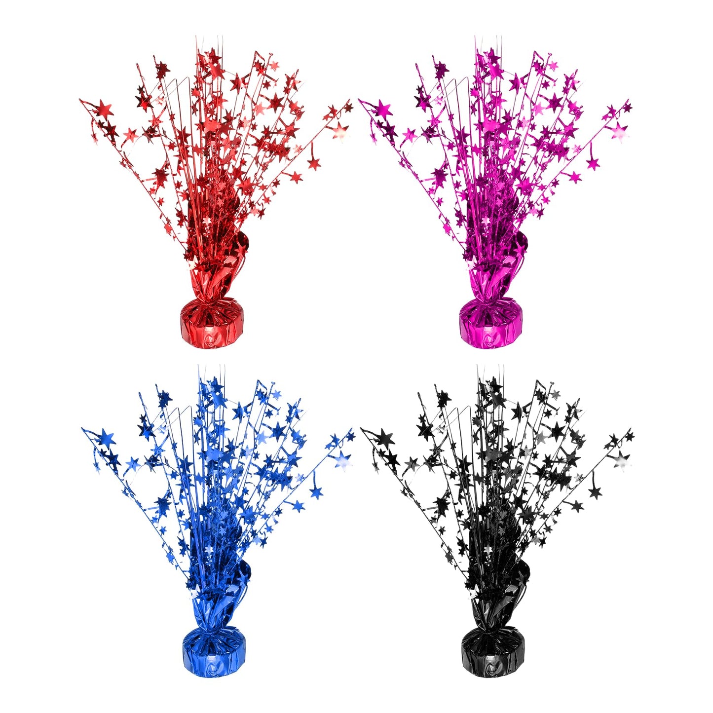 uxcell 4Pcs Metallic Foil Spray Centerpiece, 12.2" Star Table Decoration Spray Decoration for Christmas Wedding Birthday Party Graduation Celebration New Year, Black/Red/Rose Red /Blue