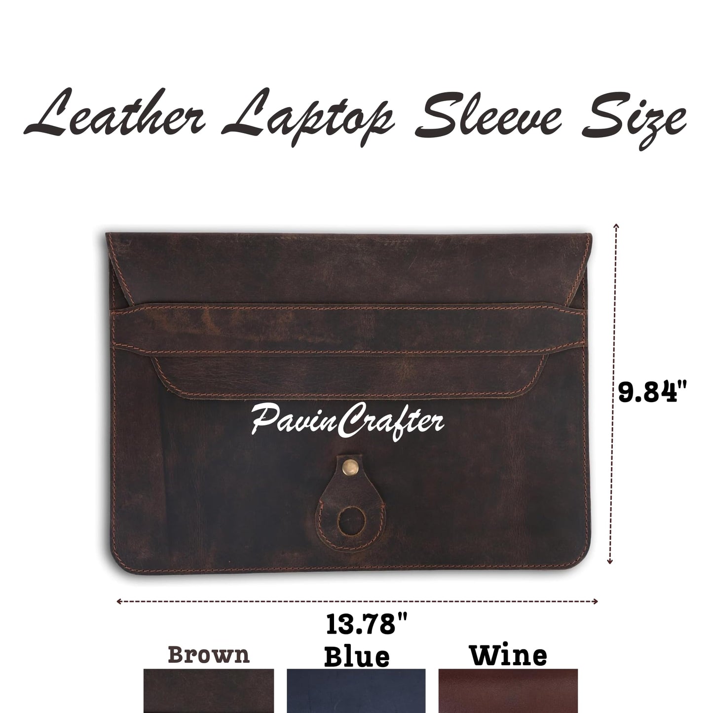PavinCrafter Genuine Leather Laptop Sleeve 13–14 Inch, Slim Laptop Case Compatible with Mac Pro 13 (M3, M2, M1 Chip) Mac Air 14 Surface 13.5 XPS 13/14 Yoga/IdeaPad, Brown Envelope Bag (Wine)