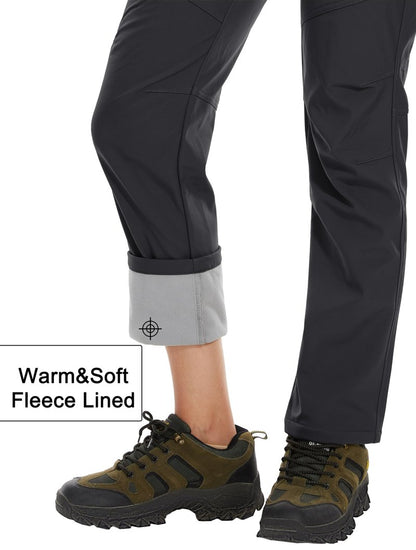 MAGCOMSEN Women's Fleece Lined Waterproof Insulated Winter Pants Outdoor Snow Ski Pants Warm Hiking Softshell Black M