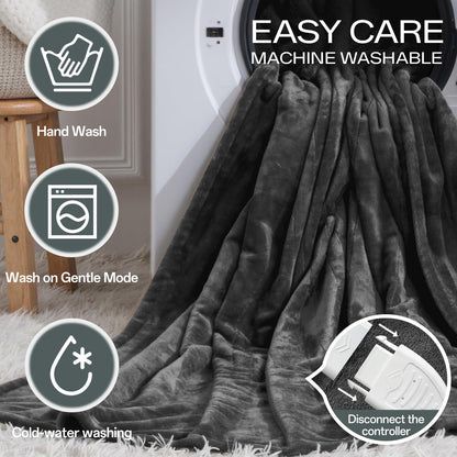 Heated Blanket Twin, Electric Blanket Soft Sherpa Flannel, 10 Hours Auto Shut-off & 8 Fast Heating Levels, Machine Washable ETL Certified, Heating Blanket for Bed & Sofa (62x84 inches, Gray)