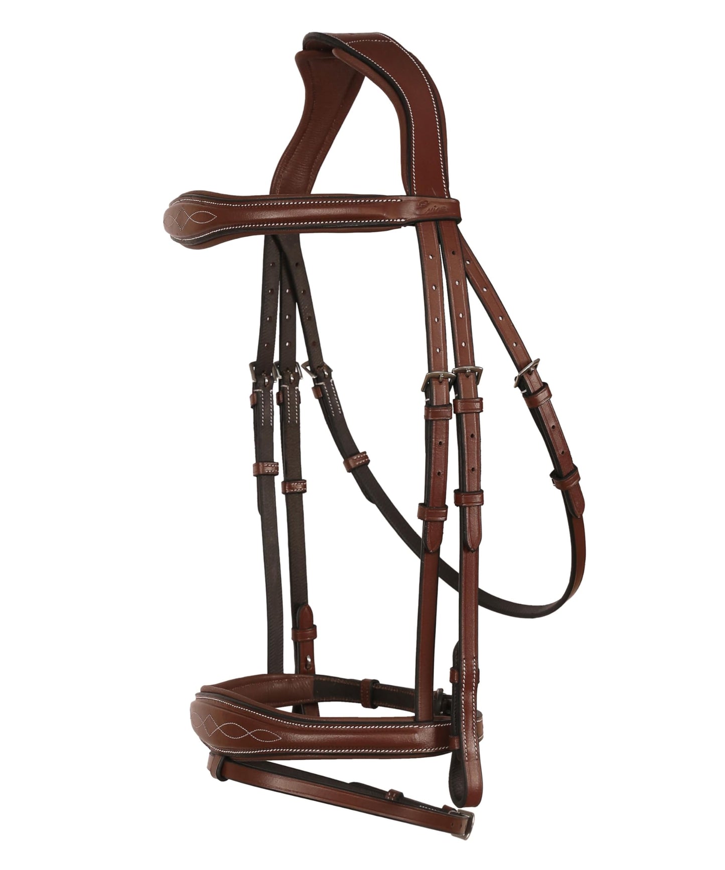 Exion Horse English Jumping Flash Bridle with Ergonomic Crownpiece, Soft Padded Anatomical Snaffle Noseband & Rubber Reins | Royal English Bridle (Oak Brown, Over)