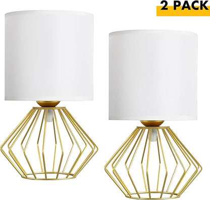 Hamilyeah Table Lamps Set of 2, Modern Bedside Lamps with White Fabric Shade, Industrial Night Stand Lamps with On/Off Switch, Gold Simple Lamp for Bedroom, Living Room