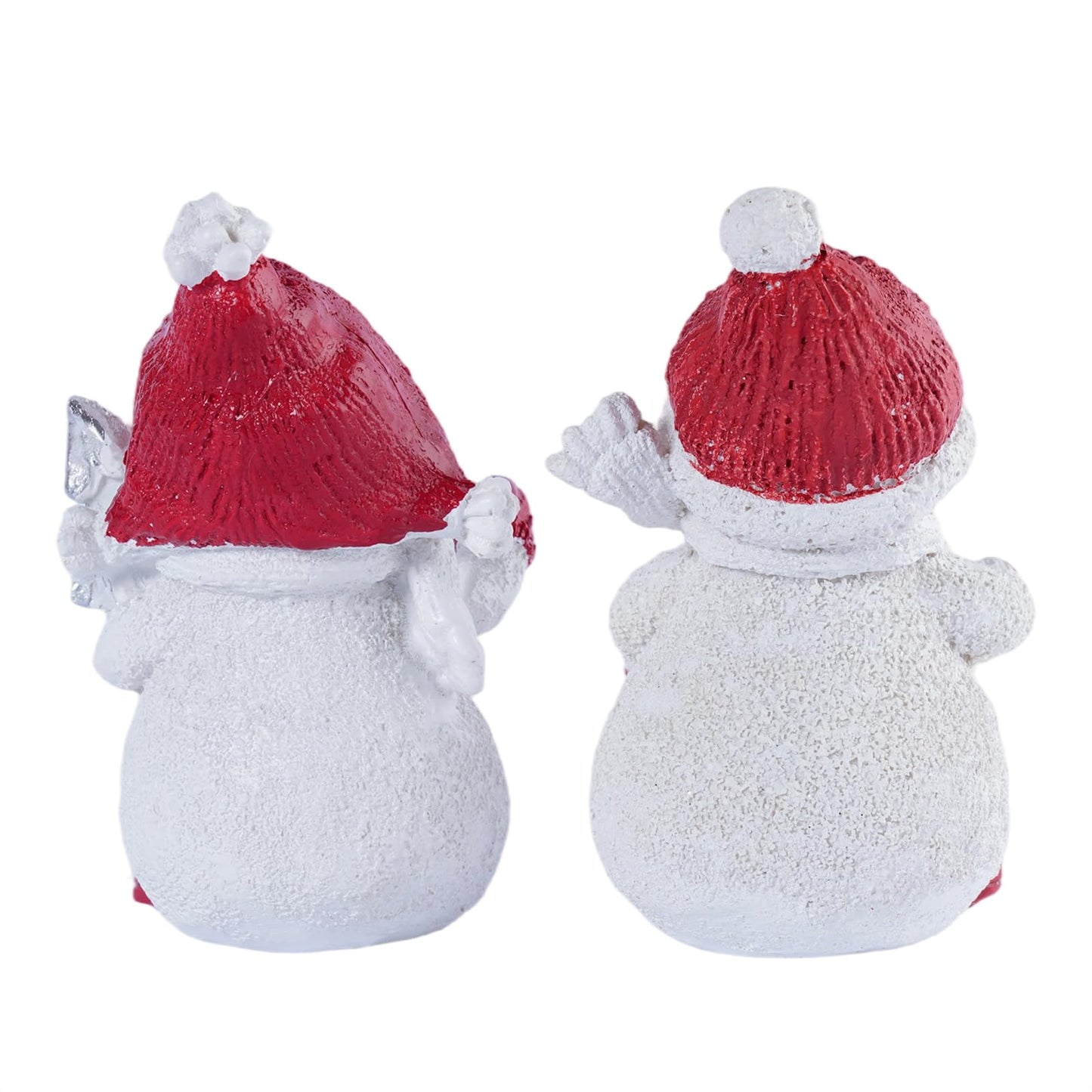 Brizoria Snowman Figurines Set of 2 White Resin Christmas Decorations with Red Accents Winter Mantel Decor and Holiday Centerpieces for Table Home Indoor Tiered Tray Room Display