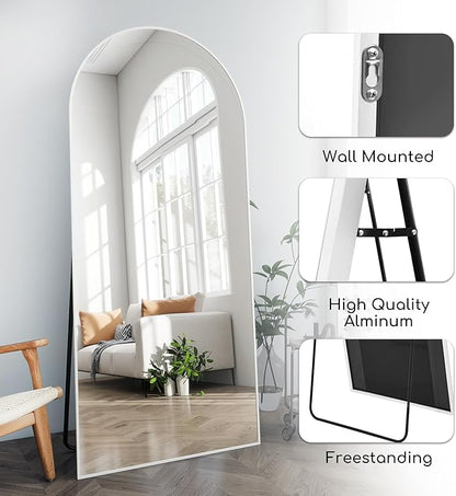 Arched Floor Mirror, 76 "x 34" Full Length Mirror Wall Mirrors Hanging or Leaning Arched-Top Full Body Mirrors with Stand for Bedroom, Dressing Room, White