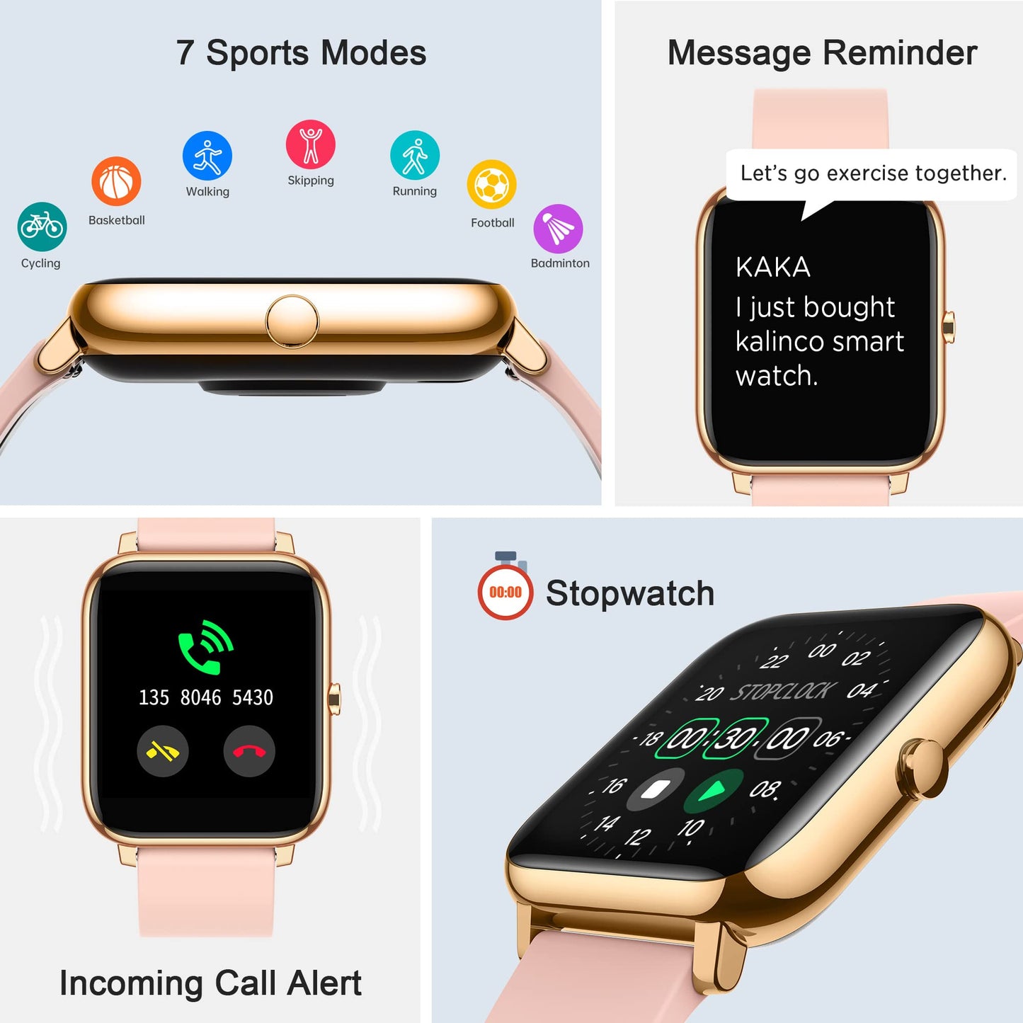 KALINCO Smart Watch, Fitness Tracker with Heart Rate Monitor, Blood Pressure, Blood Oxygen Tracking, 1.4 Inch Touch Screen Smartwatch Fitness Watch for Women Men Compatible with iOS Android
