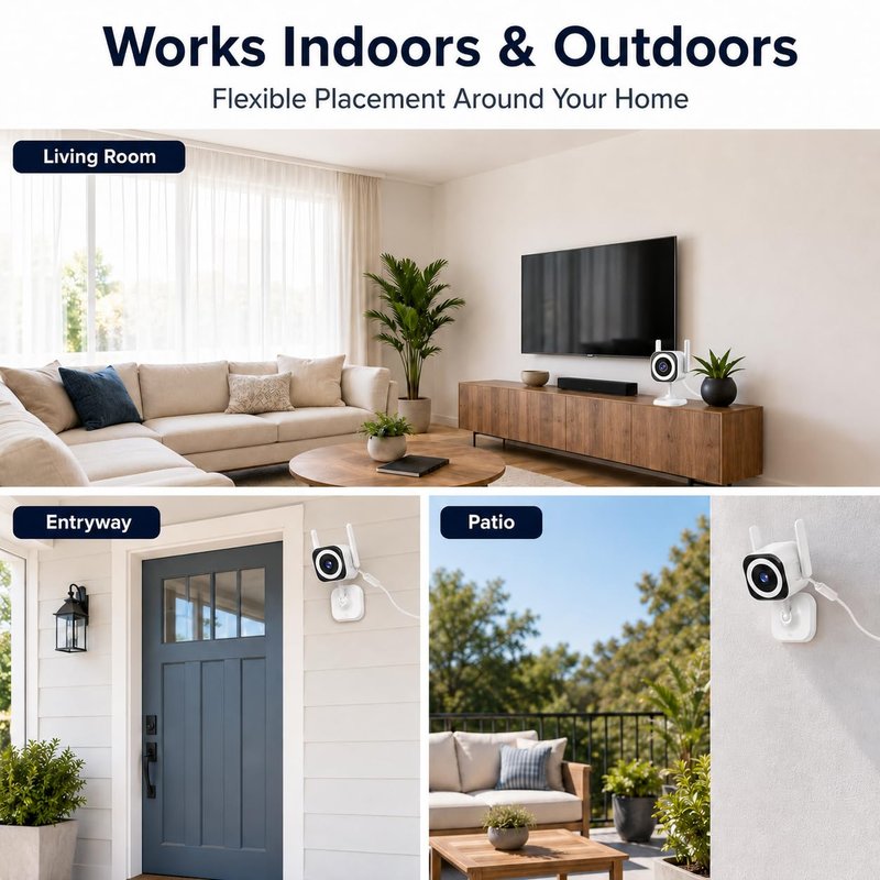 GUOANVISION Cameras for Home Security Indoor Outdoor, Dual Antenna 5G/2.4G WiFi Security Camera, Plug-in Stable Live View, 2K Color Night Vision, 4X Zoom, 2-Way Audio, IP66, SD/Cloud