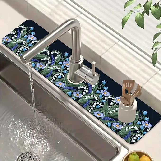 Blooming Lilies Sink Splash Guard Valley Lilies Flowers Faucet Absorbing Mat