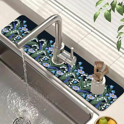 Blooming Lilies Sink Splash Guard Valley Lilies Flowers Faucet Absorbing Mat