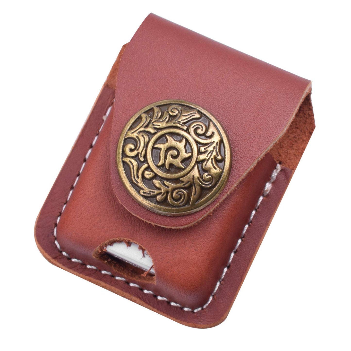 Handmade Fliptop Leather Lighter Pouch Holder Case with Pocket Belt Loop (Retro-Brown)