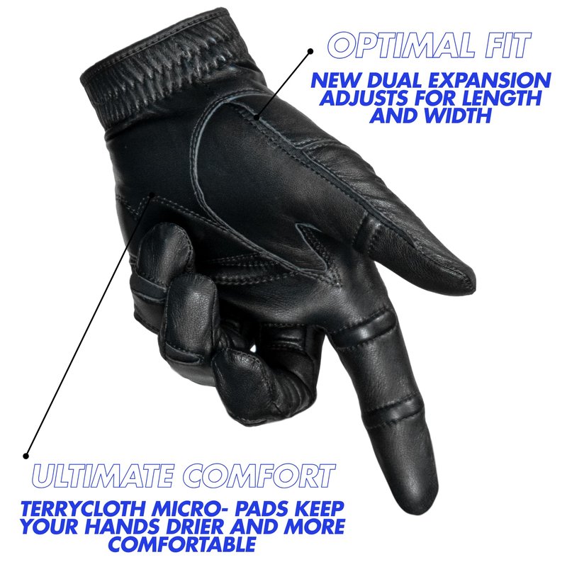 Bionic Men's StableGrip with NaturalFit 2.0 Golf Glove with Dual Expansion Thumb for Best Fit - Premium Cabretta Leather… (Black, X-Large, Left)