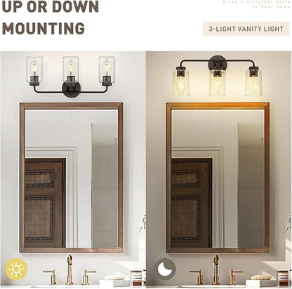 zeyu 3-Light Farmhouse Bathroom Light Fixtures, 22 Inch Bathroom Vanity Light with Clear Glass Shade, Oil Rubbed Bronze Finish, ZS62B-3W ORB