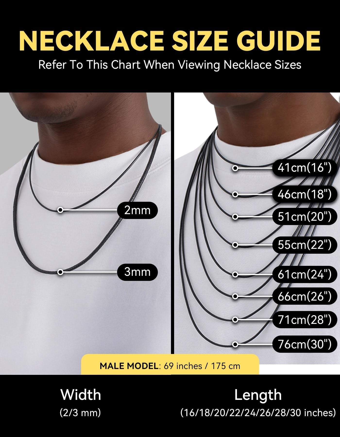 ChainsHouse Braided Leather Necklace for Men, 2MM 18 Inches Black Leather Cord Necklace with Clasp, Waterproof Mens Jewelry Gift