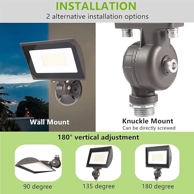 30W Outdoor LED Flood Light With 1/2" Knuckle Mount (Plate Included), 5000K Daylight 3600LM 120V, UL Waterproof LED Security FLood Lighting for Wall Wash /Sign/Flagpole/Tree/Yards/Advertising Boards