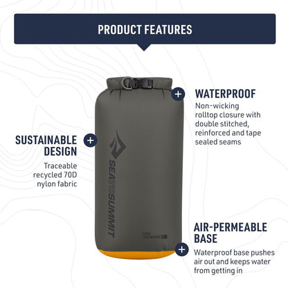 Sea to Summit eVac Dry Bag, Roll-Top Compression Sack, 8 Liter, Beluga Black