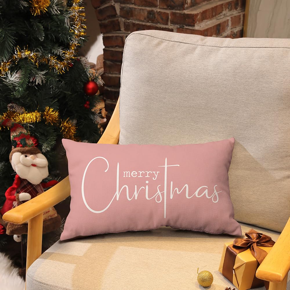 DFXSZ Christmas Throw Pillow Covers 12x20 Inch Set of 2 Merry Christmas Farmhouse Decorations Believe Holiday Decor Throw Cushion Case for Home Couch