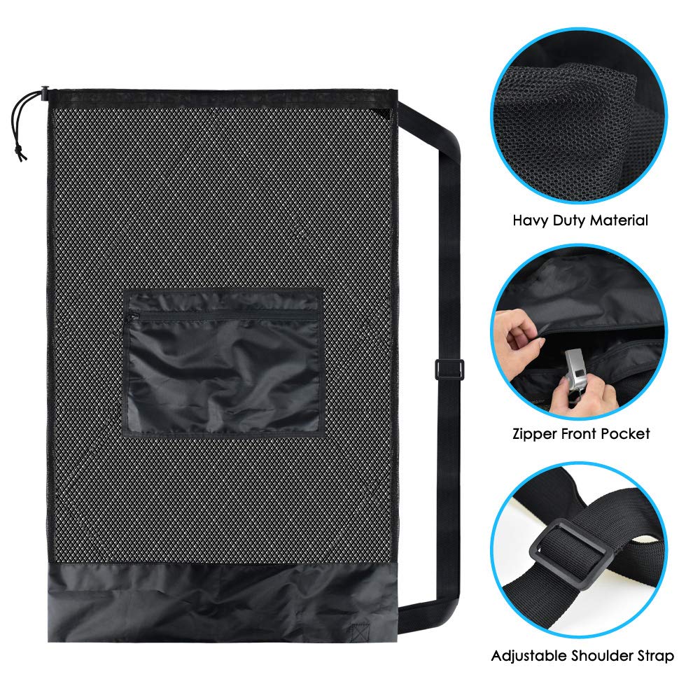 BROTOU Thickened Extra Large Sports Ball Bag Mesh Socce Ball Bag Heavy Duty Drawstring Bags Team Work for Holding Basketball, Volleyball, Baseball, Swimming Gear with Shoulder Strap