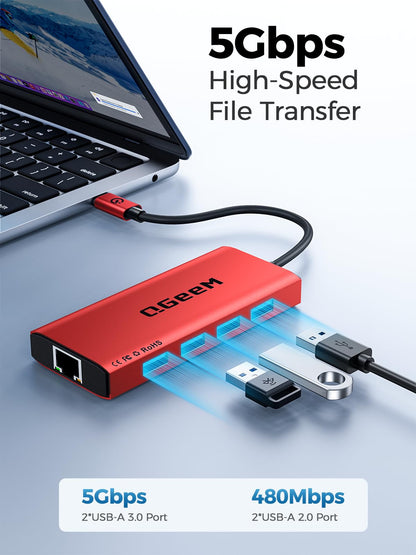 QGeeM USB C Hub Ethernet,9 in 1 USB Type C Hub HDMI Multi-Port Converter Adapter,100W Pd, USB 3.0,SD/TF Card Reader,Compatible for MacBook Pro Air Ipad HP Dell Lenovo Chromebook etc.