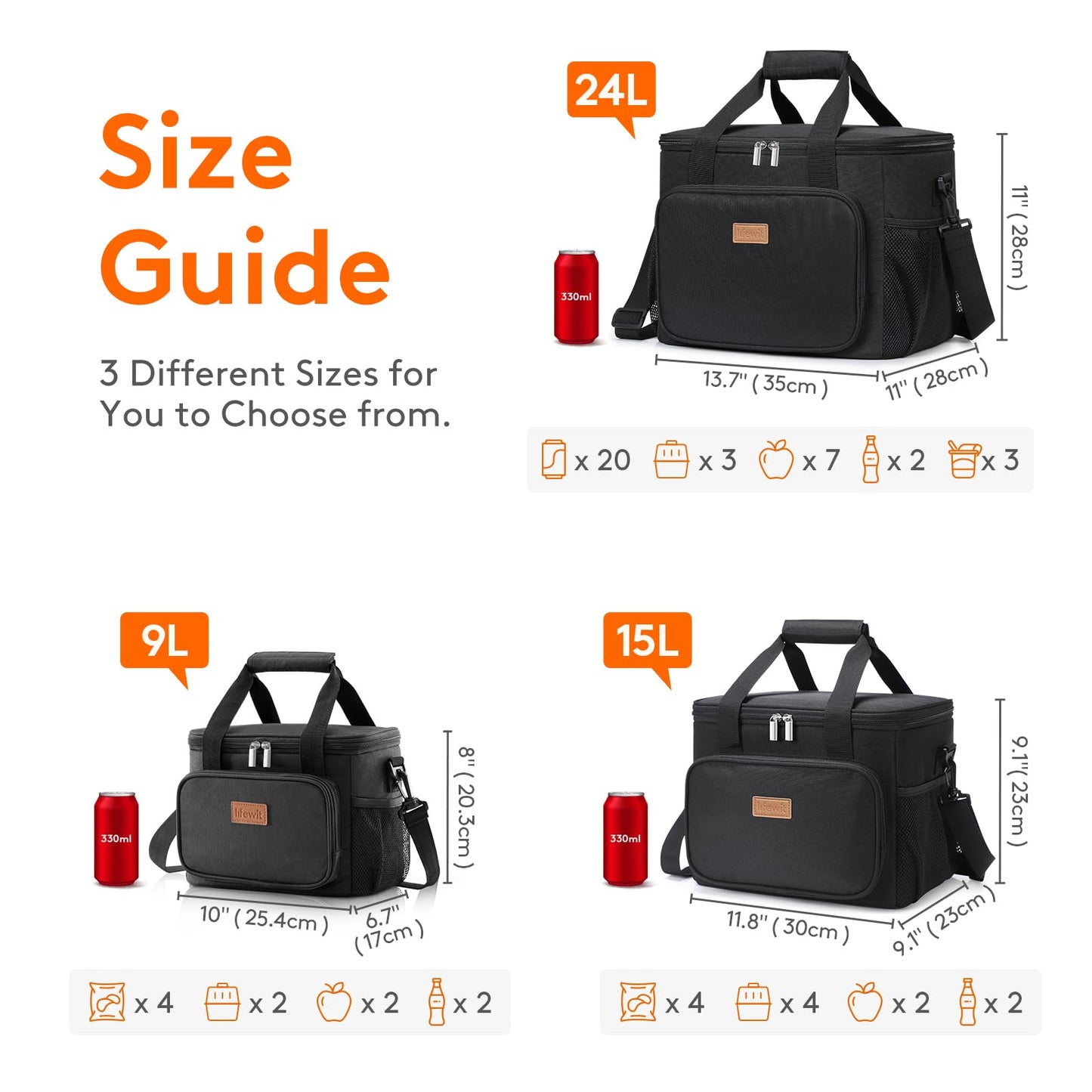 Lifewit Medium Lunch Bag Insulated Lunch Box Soft Cooler Cooling Tote for Adult Men Women, Black 12-Can (9L)