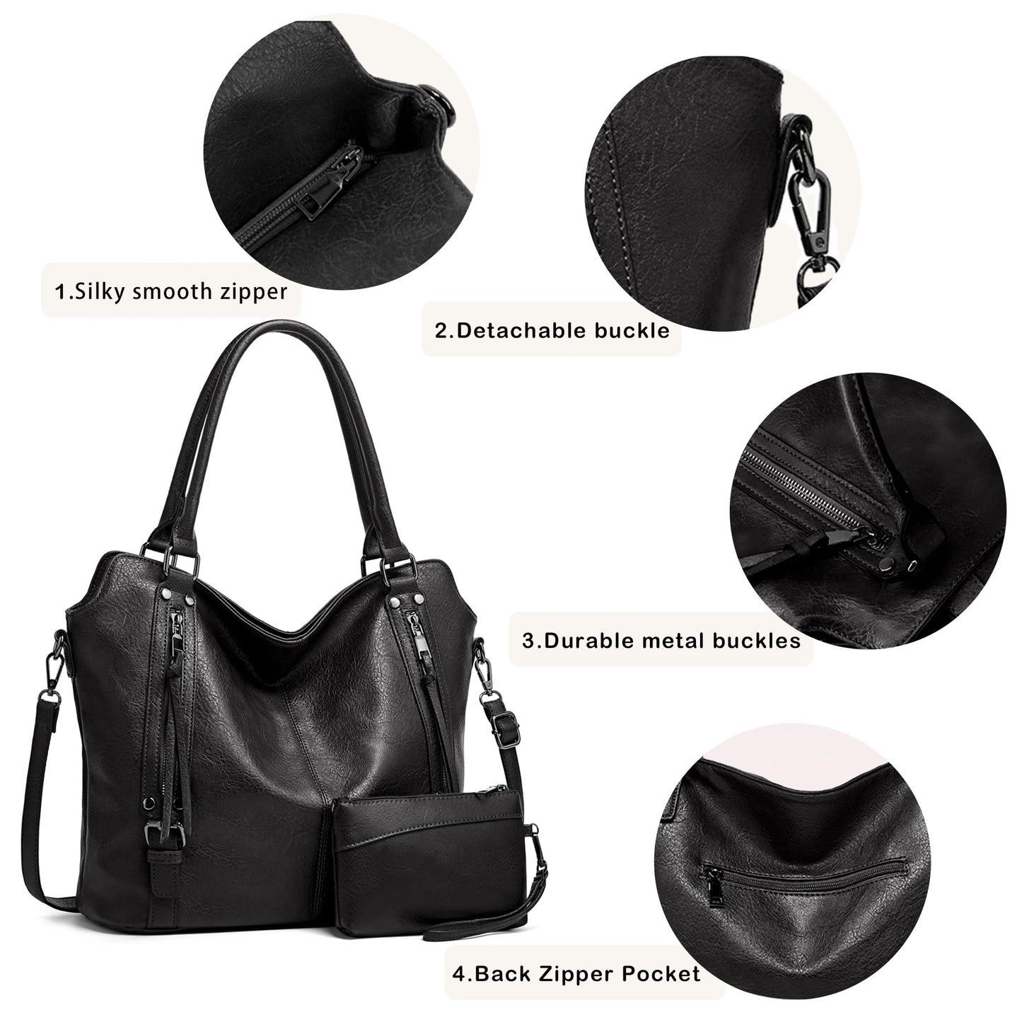 TANTOMI Tote Handbags for Women Black Hobo Handbags Purse and Handbags Shoulder Crossbody Bags for Work Travel Everyday