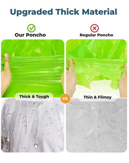SANXINHT Disposable Rain Poncho Family 10 Pack for Adults & Kids with Hood - 2X-Thicker for Theme Parks, Travel & Outdoors