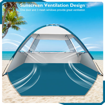 COMMOUDS Beach Tent Sun Shelter for 3/4/6/8 Person, UPF 50+ UV Protection Beach Shade Canopy Tent, Lightweight, Easy Set Up and Carry