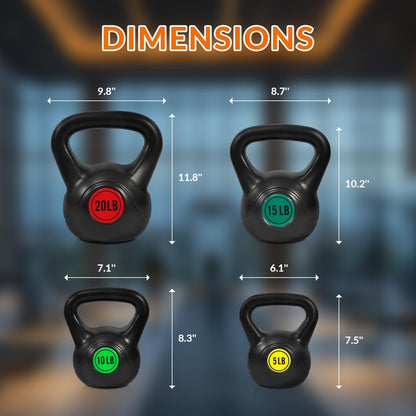 Fitvids Kettlebell Sets 4 Piece Strength Training KettleBells Weight Set 5lb, 10lb, 15lb, 20lb Kettle Bell
