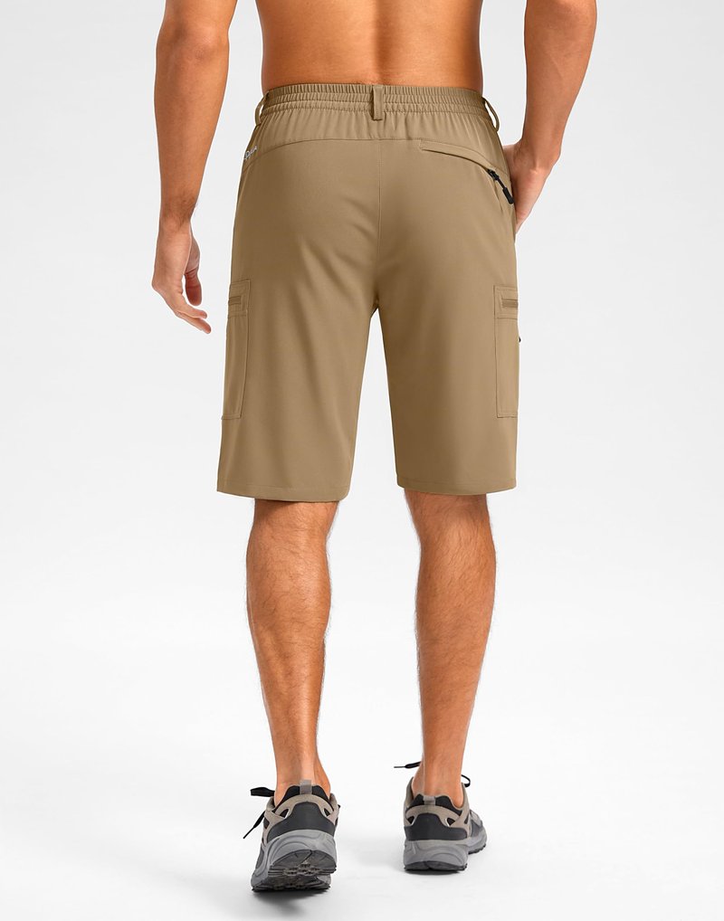 Pudolla Men's Hiking Shorts 11" Lightweight Cargo Work Shorts for Men Summer Travel Golf Casual Outdoor with 5 Pockets(Dark Khaki Medium)