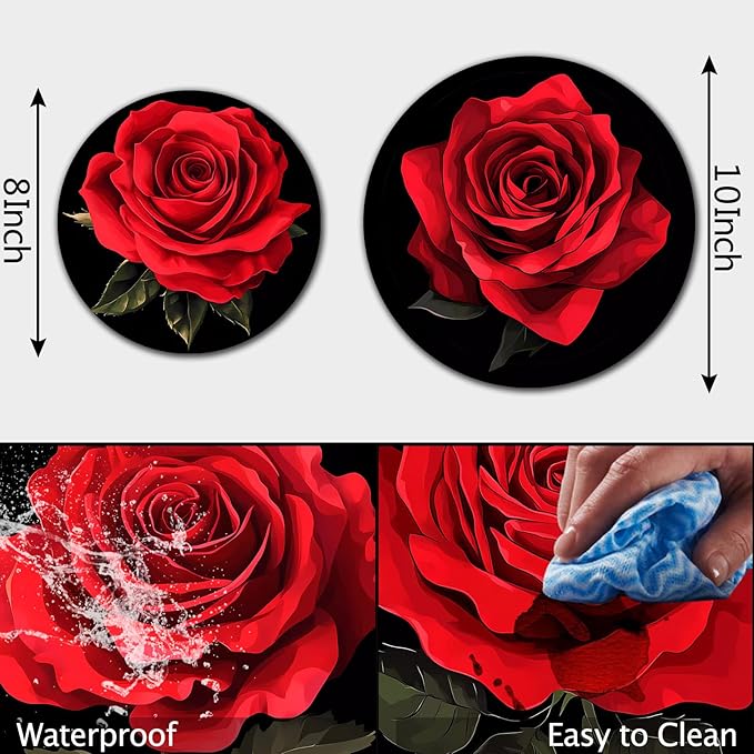 Red Rose Electric Stove Burner Covers，Set of 4 Round Stove Burner Covers，8 Inches and 10 Inches，Gas Stove Burner Covers,Metal Stove Burner Cover，Rose Bloom Cooktop Decorative，Home Decor,Kitchen Decor