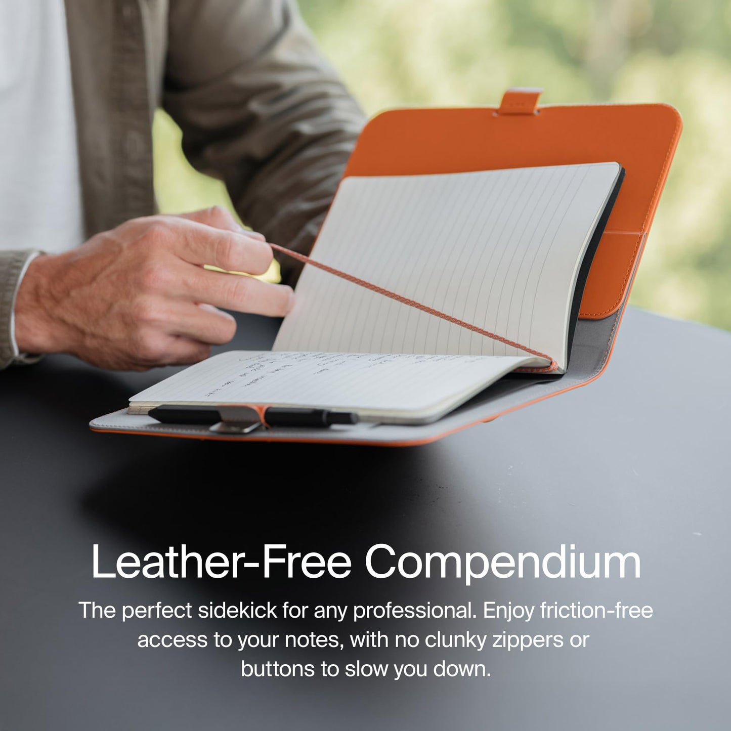 Orbitkey Compendium – Premium Vegan Leather & Recycled Fabric – Leather-Free Notebook Cover - Elastic Cord Closure, Hidden Card Slots & Pen Holder – Professional Organizer & Document Folio (Black, A4) [Office Product]