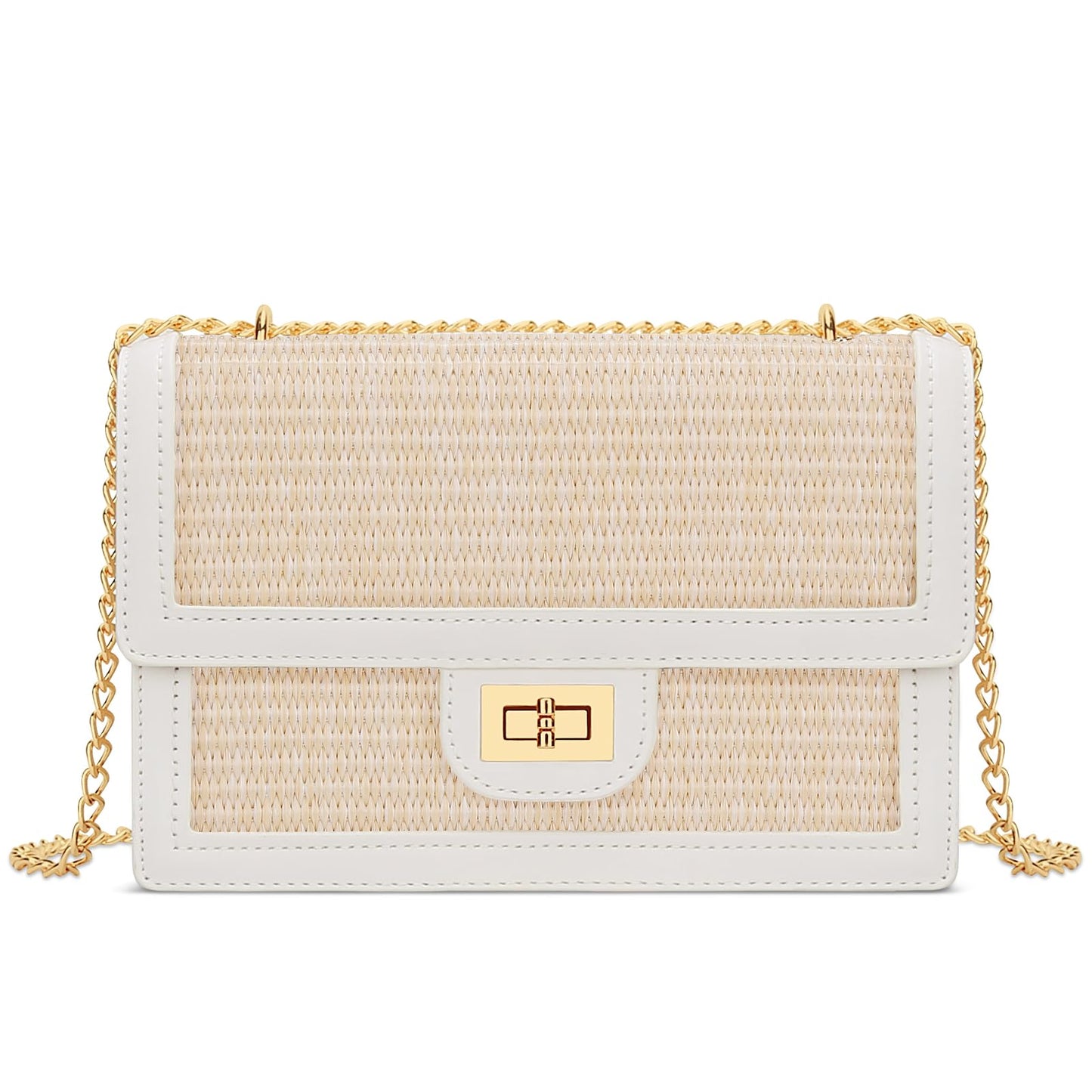 KKXIU Women Small Straw Beach bag Crossbody Bag Summer Shoulder Bag Beach Handbag Vegan Leather Purse (Beige)