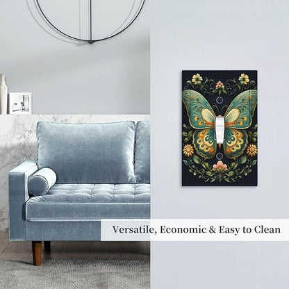 Butterfly Ornate with Flower Light Switch Covers 1 Gang Single Toggle Wall Plate Decorative Switchcover Electrical Switchplate for Country Living Decor