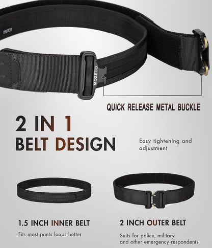 MOZETO Molle Battle Belt, 2" Battle Belts Tactical War Combat Quick Release Law Enforcement Duty Belts for Men