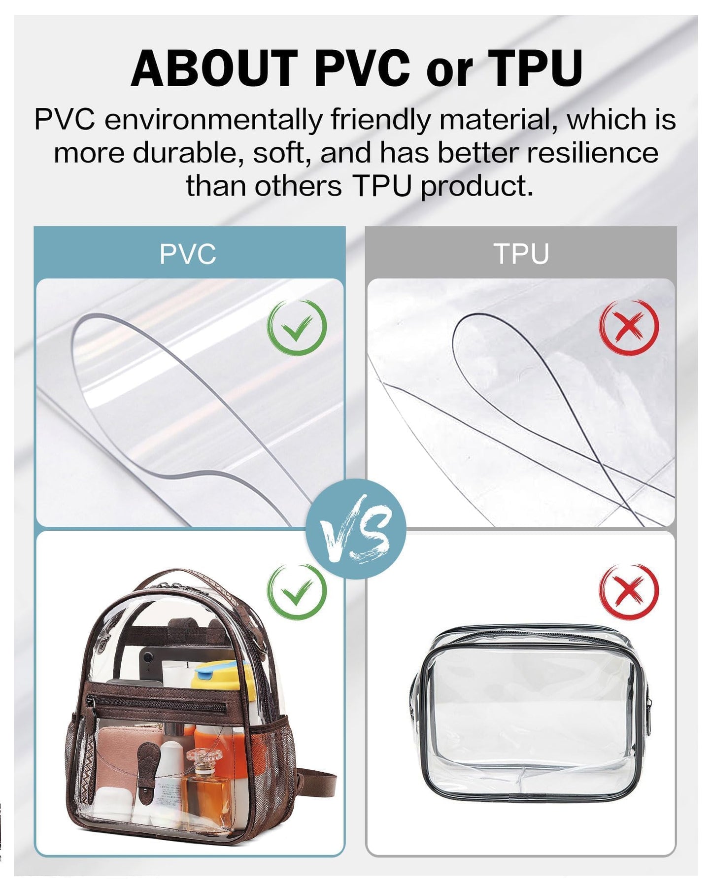 FADEON Clear Small Backpack Purse for Women, Designer Transparent Shoulder Handbag, PVC Mini Clear Bag for Stadium Approved