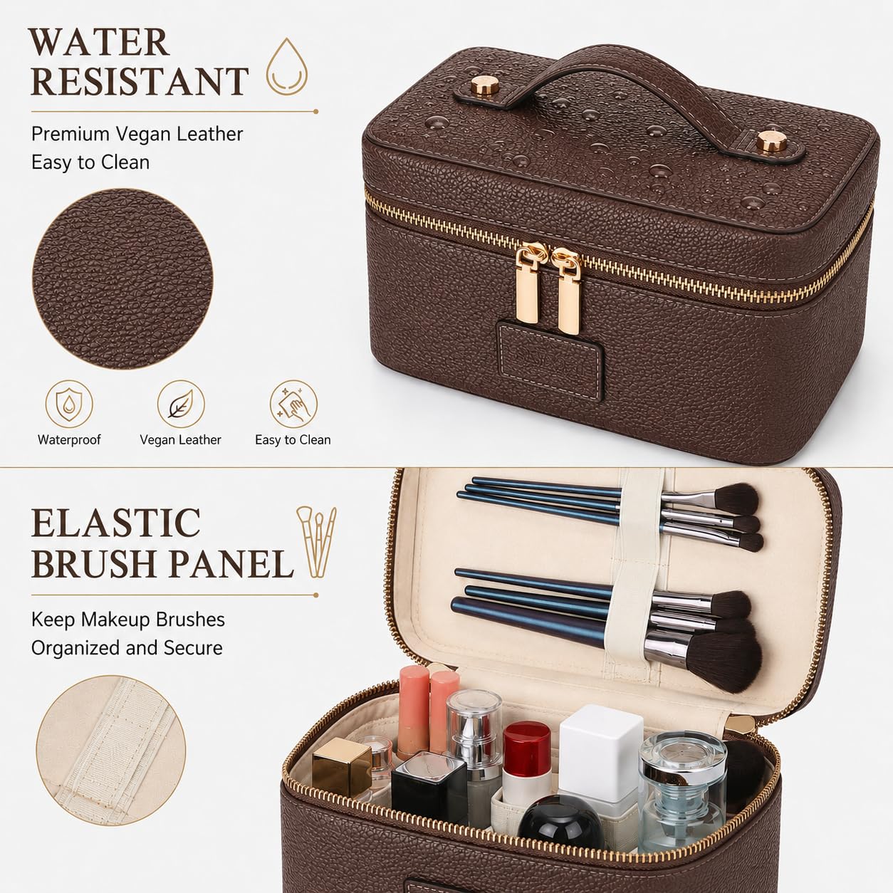 Cozomga Makeup Bag Vanity Case for Women Leather Cosmetic Bag Travel Toiletry Bags Portable Makeup Organizer Case