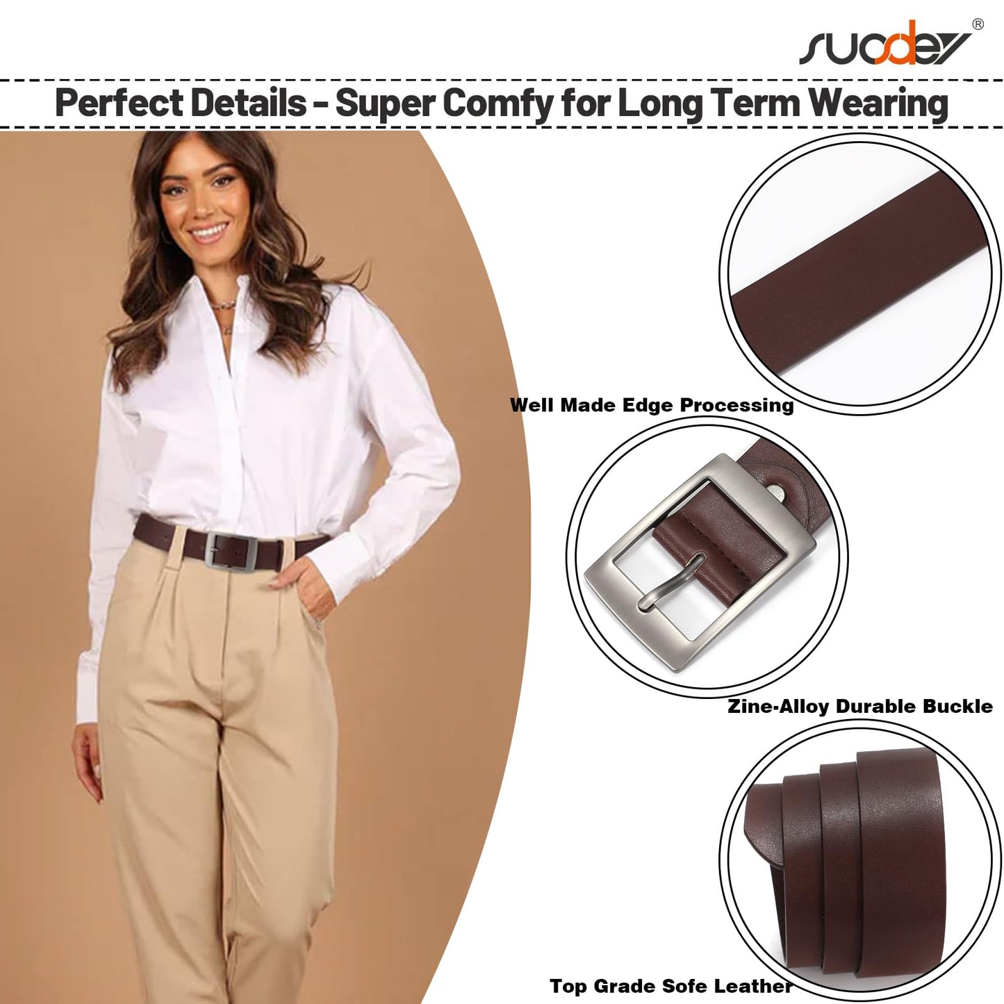SUOSDEY Fashion Womens Faux Leather Belts with Pin Buckle Waist Belt for Jeans Pants,coffee,1.5'' width,Medium: fits waist from 31''-37''