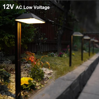 GOODSMANN Low Voltage Landscape Lights 8PK Landscape Lighting Kit Pathway Lights Wired Outdoor Walkway Lights 0.7W LED 100 Lumen Oil Rubbed Bronze Finish Warm White with Cable Connectors Metal Stakes