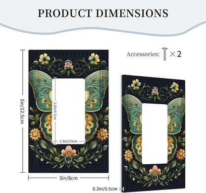 Butterfly Ornate with Flower Single Decora Outlet Wall Plate 1 Gang Rocker Decorative Switchplate Faceplate GFCI Light Switch Covers for Home Living Decor