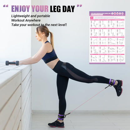 Ankle Resistance Bands With Cuffs for Working Out, Kickbacks, Hip, Leg and Glute Exercise - Training Poster Included - for Women