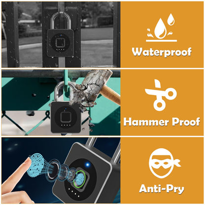 Pothunder Fingerprint Padlock, Fingerprint Lock with APP, Padlock with Keyless Biometric, Smart Padlock Waterproof Suitable for Gym, Locker, Gates, Fence and Storage, YL-P6BF