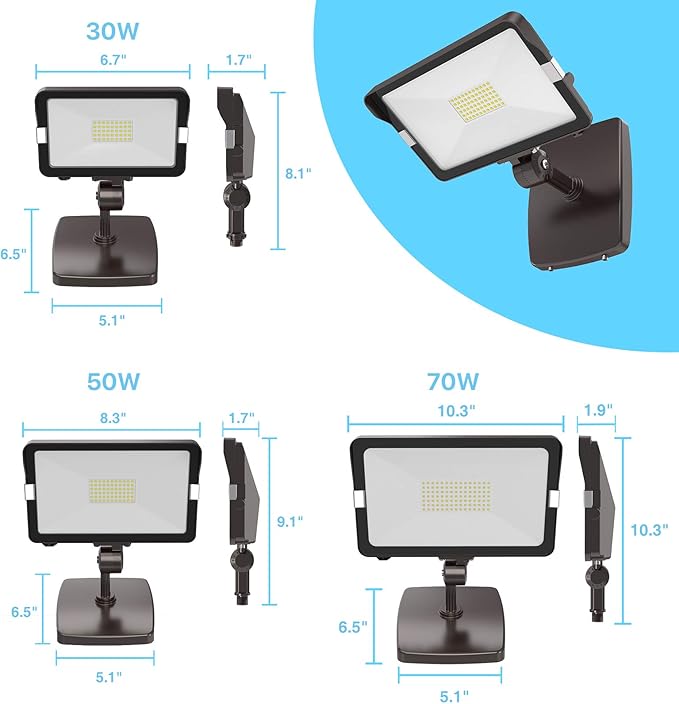 HYPERLITE 50W Flood Lights Outdoor 2 Pack, LED Flood Light with Knuckle Mount, Floodlight Wall Mount 5000K 5,500Lm IP65 Waterproof LED Security Lights for Yard Garden Garage UL Listed