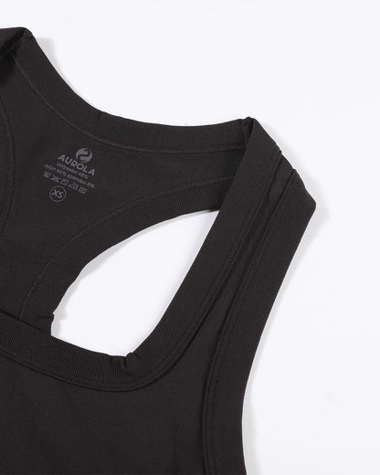 AUROLA Essentials Seamless Sleeveless Raceback Top,Women Subtle Marl Workout Square Neck Fitted Tank,Seal Brown,M