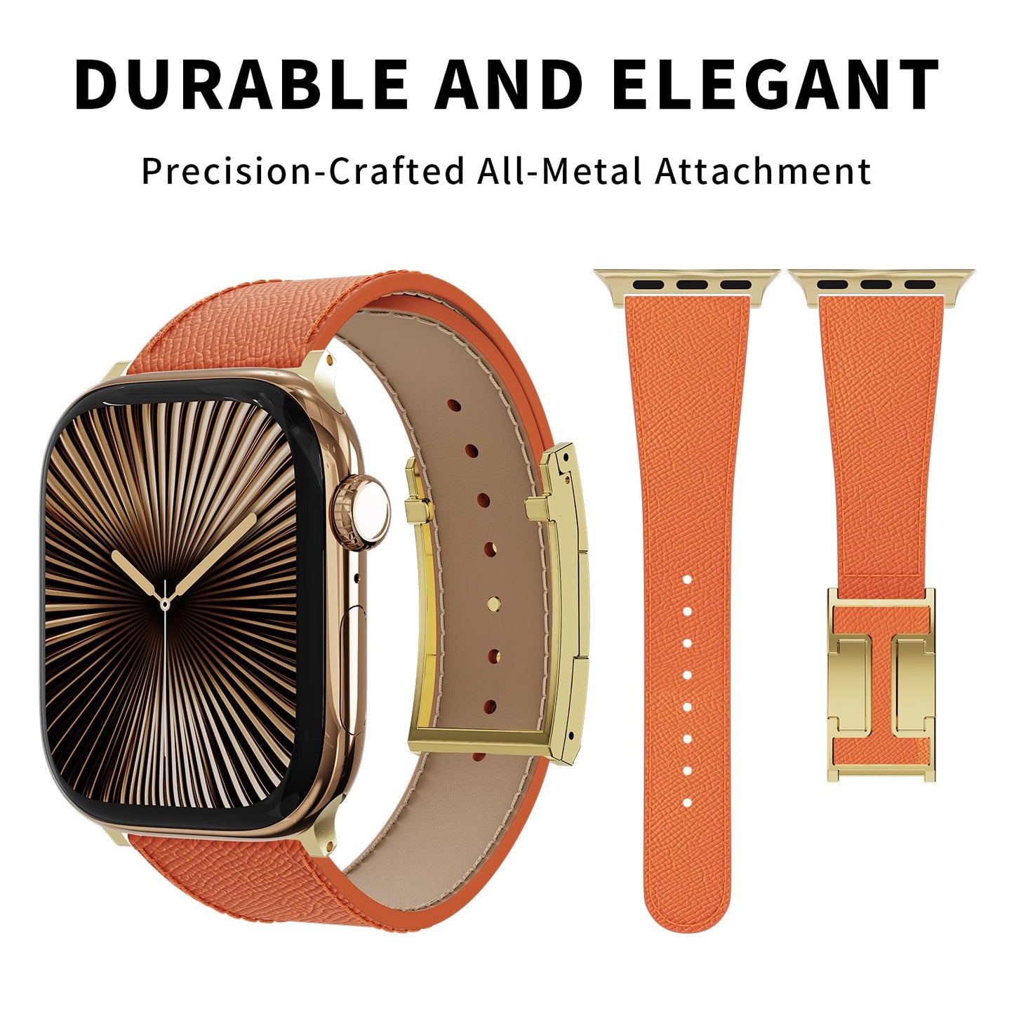 Designer Genuine Leather Band Compatible with Apple Watch Ultra/SE/Series 10/9/8/7/6/5/4/3/2/1 (49mm-38mm), Magnetic Buckle Replacement Strap for Men & Women
