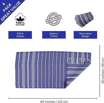 Clotho 4 Pack Navy Blue Turkish Hand Towels