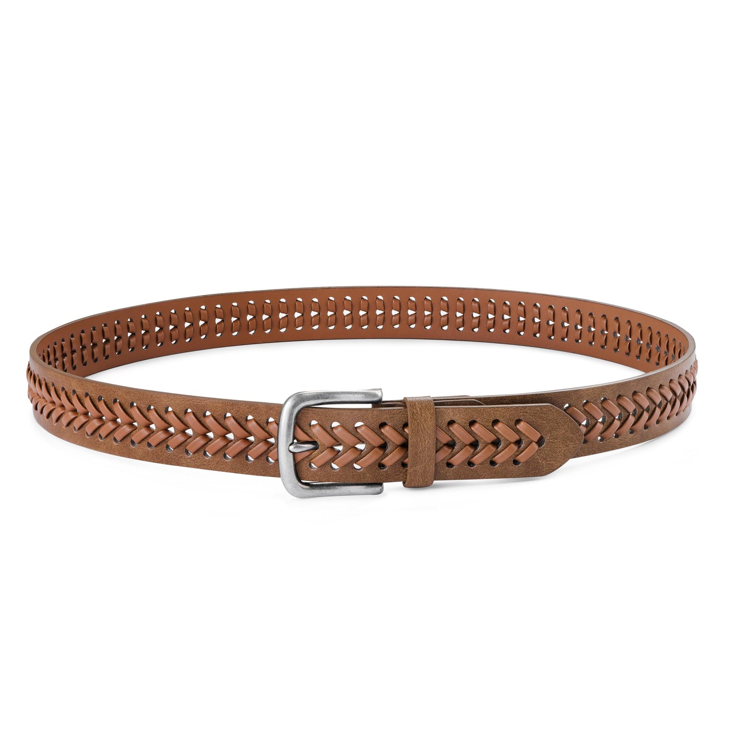 MILORDE Leather Braided Belts for Men, Handmade, Causal Woven Leather Jeans daily wear (X Tan, S 30-32")